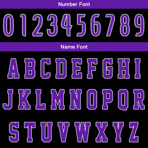 Uniforme de baloncesto personalizado en negro y morado con tu logotipo-nombre y número impresos