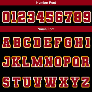 Chaquetas universitarias impermeables personalizadas en negro-rojo y amarillo con nombre-número y logotipo bordados