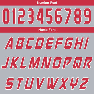 Uniforme de baloncesto personalizado gris y rojo con tu logotipo-nombre y número impresos