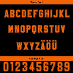 Camiseta de béisbol personalizada negra y naranja con degradado uniformes de equipo con nombre y número