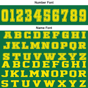 Uniforme de baloncesto personalizado verde y amarillo con tu logotipo-nombre y número impresos