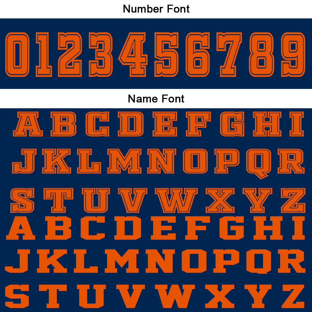 Uniforme de baloncesto personalizado azul marino y naranja con tu logotipo-nombre y número impresos