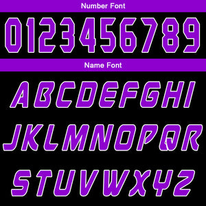 Uniforme de baloncesto personalizado en negro y morado con tu logotipo-nombre y número impresos