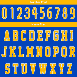 Uniforme de baloncesto personalizado azul y amarillo con tu logotipo-nombre y número impresos