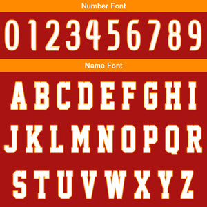 Uniforme de baloncesto personalizado rojo y naranja con tu logotipo-nombre y número impresos