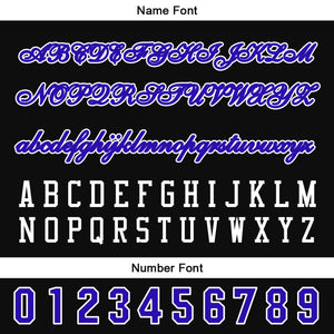 Camiseta de béisbol personalizada negra y morada con botones para hombre mujer adulto y joven con nombre número y logotipo impresos