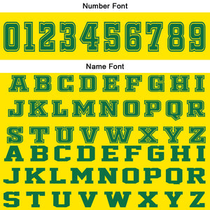Uniforme de baloncesto personalizado amarillo y verde con tu logotipo-nombre y número impresos