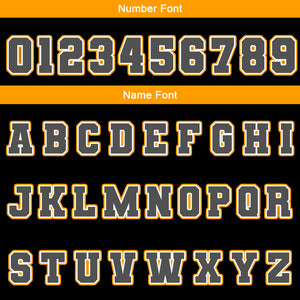 Chaquetas universitarias impermeables personalizadas en negro-amarillo y gris con nombre-número y logotipo bordados