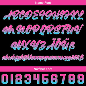 Camiseta de béisbol personalizada negra rosa y azul con dise?o degradado uniformes de equipo con nombre y número