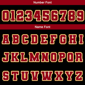 Chaquetas universitarias impermeables personalizadas en negro-amarillo y rojo con nombre-número y logotipo bordados