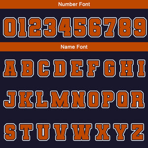 Chaquetas universitarias impermeables personalizadas en azul marino-blanco y naranja con nombre-número y logotipo bordados