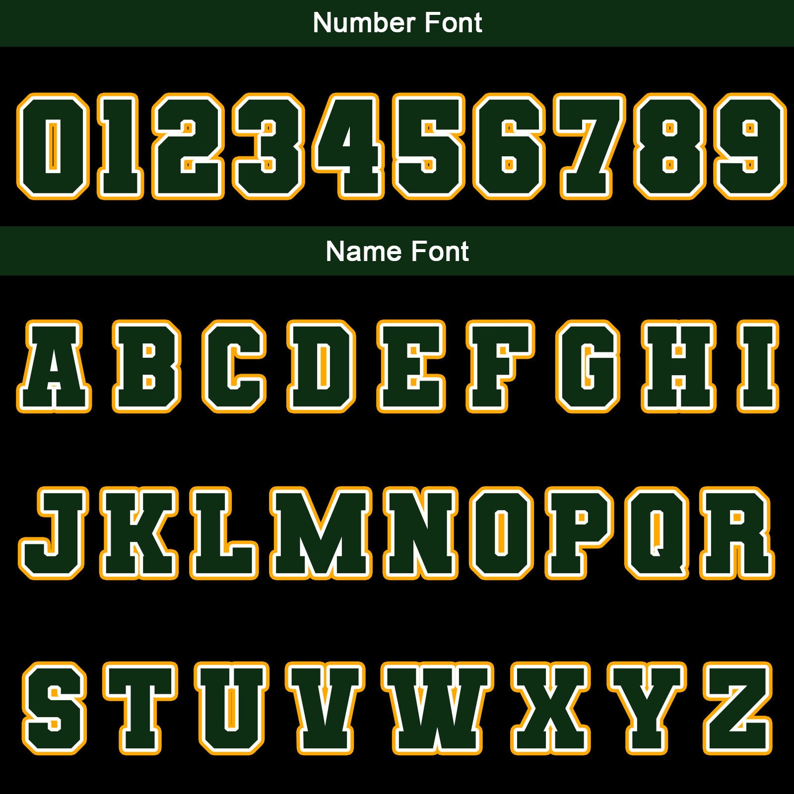 Chaquetas universitarias impermeables personalizadas en negro-verde oscuro y amarillo con nombre-número y logotipo bordados a medida