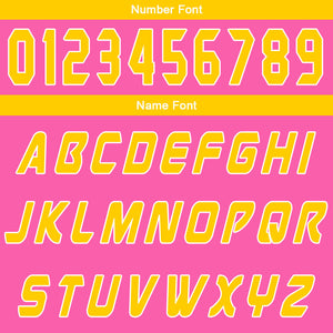 Uniforme de baloncesto rosa y amarillo personalizado con tu logotipo-nombre y número impresos