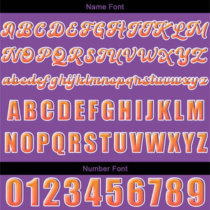 Camiseta de béisbol personalizada de color morado y naranja con botones para hombre mujer adulto y joven Estampado de nombre número y logotipo