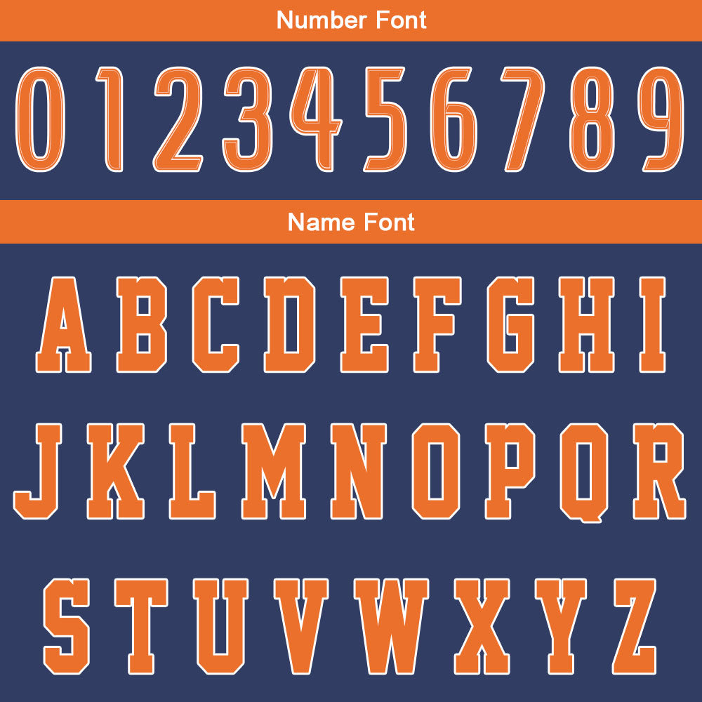 Uniforme de baloncesto personalizado azul marino y naranja con tu logotipo-nombre y número impresos