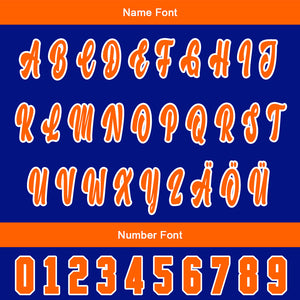 Camiseta de béisbol personalizada azul y naranja con degradado uniformes de equipo con nombre y número