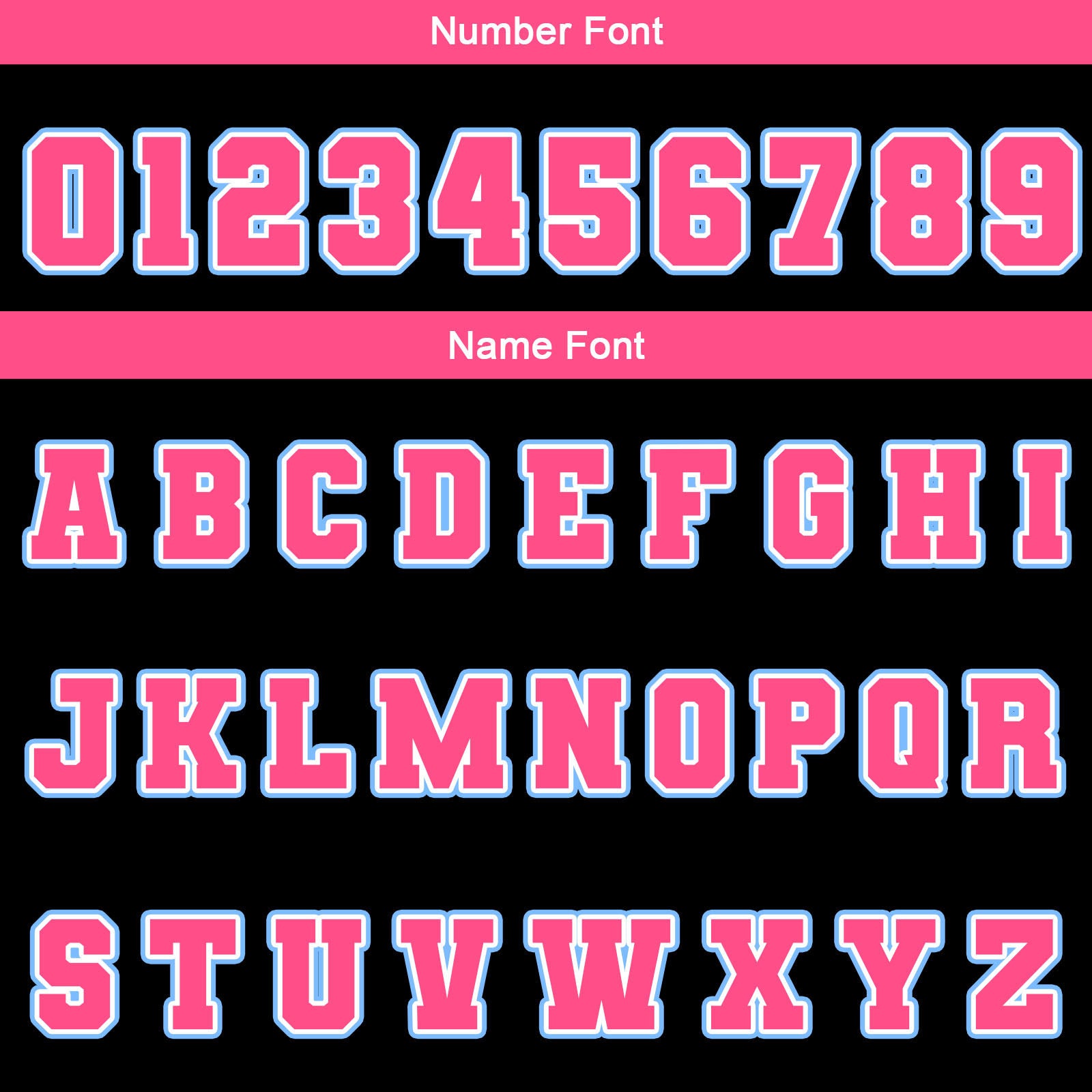 Chaquetas universitarias impermeables personalizadas en negro-rosa y azul claro con nombre-número y logotipo bordados