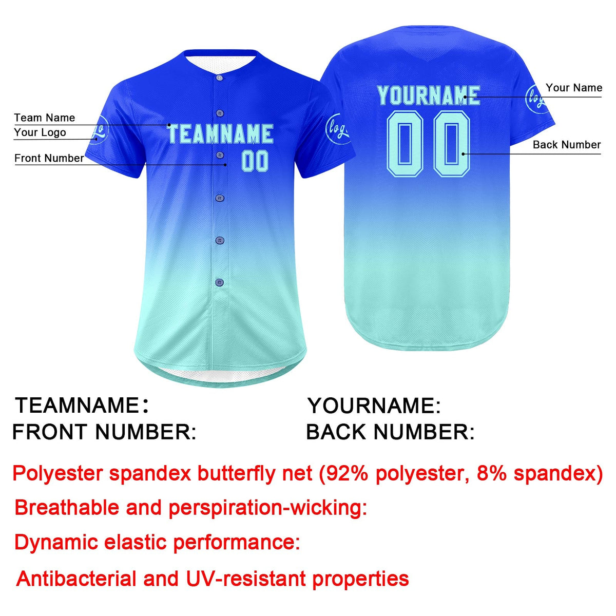 Camiseta de béisbol azul oscuro personalizada con degradado uniformes de equipo con nombre y número