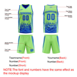 Traje de baloncesto reversible azul y verde personalizado para adultos y niños