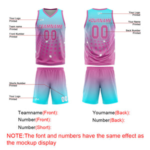 Uniforme de baloncesto personalizado azul claro y rosa con tu logotipo-nombre y número impresos