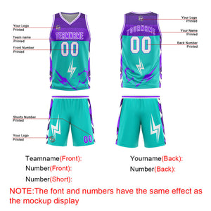 Uniforme de baloncesto personalizado color púrpura cian con tu logotipo-nombre y número impresos