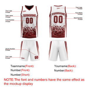 Traje de baloncesto reversible personalizado en color burdeos y blanco para adultos y niños