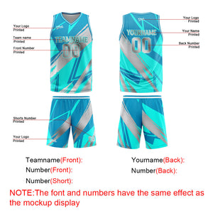 Uniforme de baloncesto personalizado en color gris cian con tu logotipo-nombre y número impresos