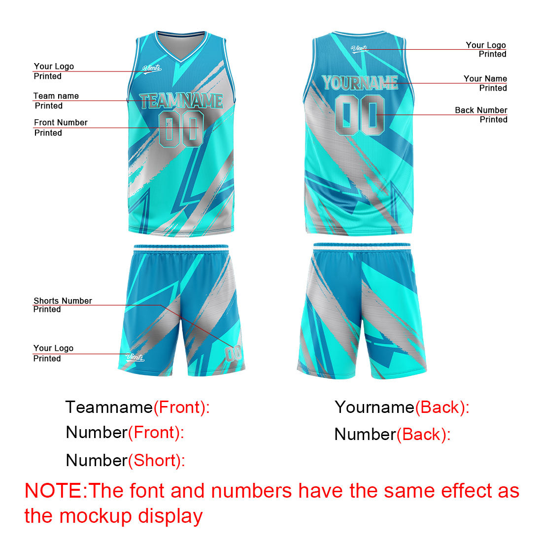 Uniforme de baloncesto personalizado en color gris cian con tu logotipo-nombre y número impresos