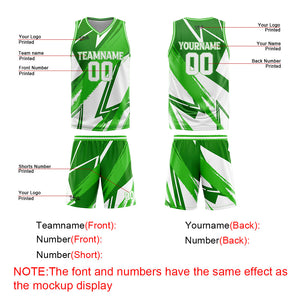 Uniforme de baloncesto personalizado verde y blanco con tu logotipo-nombre y número impresos