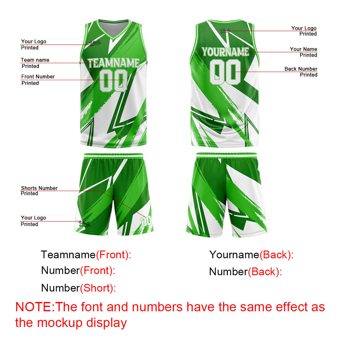 Uniforme de baloncesto personalizado verde y blanco con tu logotipo-nombre y número impresos