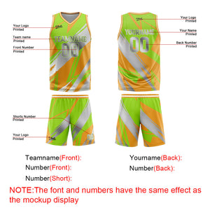 Uniforme de baloncesto personalizado en verde-naranja y gris con tu logotipo-nombre y número impresos