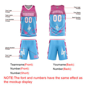 Uniforme de baloncesto personalizado azul y rosa con tu logotipo-nombre y número impresos