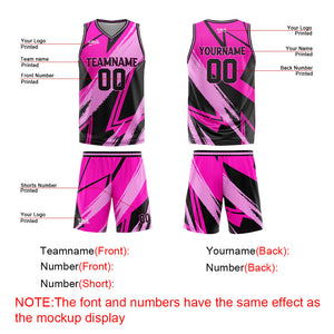 Uniforme de baloncesto rosa y negro personalizado con tu logotipo-nombre y número impresos