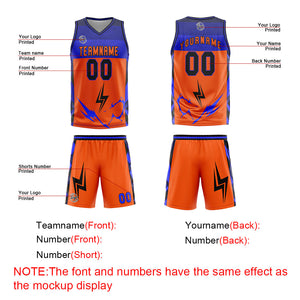 Uniforme de baloncesto personalizado naranja y azul con tu logotipo-nombre y número impresos