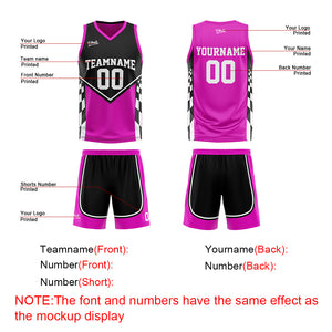 Traje de baloncesto reversible negro y morado claro personalizado para adultos y niños