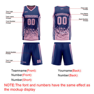 Traje de baloncesto reversible azul marino y rosa personalizado para adultos y niños