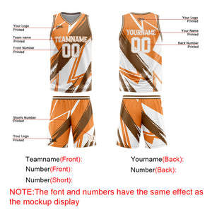 Uniforme de baloncesto personalizado de color naranja y marrón con tu logotipo-nombre y número impresos