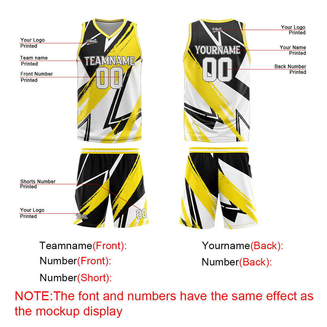 Uniforme de baloncesto personalizado negro y amarillo con tu logotipo-nombre y número impresos