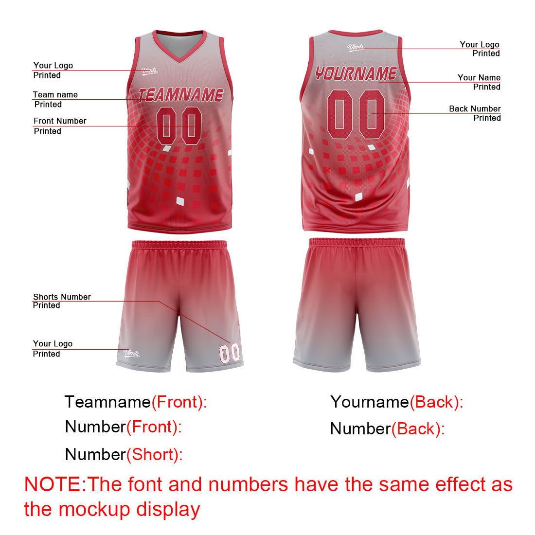 Uniforme de baloncesto personalizado gris y rojo con tu logotipo-nombre y número impresos