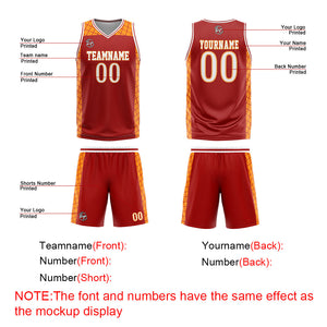 Uniforme de baloncesto personalizado rojo y naranja con tu logotipo-nombre y número impresos