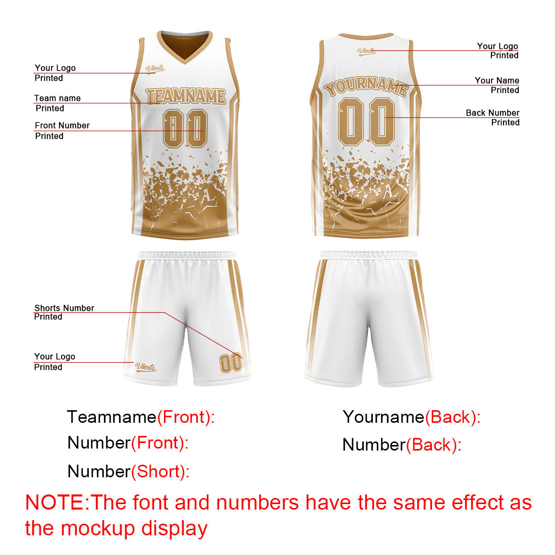 Traje de baloncesto reversible marrón y blanco personalizado para adultos y niños