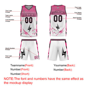 Uniforme de baloncesto personalizado blanco y rosa con tu logotipo-nombre y número impresos