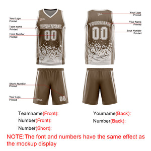 Traje de baloncesto reversible personalizado en marrón grisáceo mate para adultos y niños