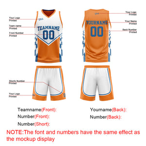 Traje de baloncesto reversible naranja y azul personalizado para adultos y niños