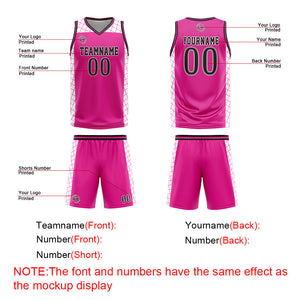 Uniforme de baloncesto rosa y negro personalizado con tu logotipo-nombre y número impresos