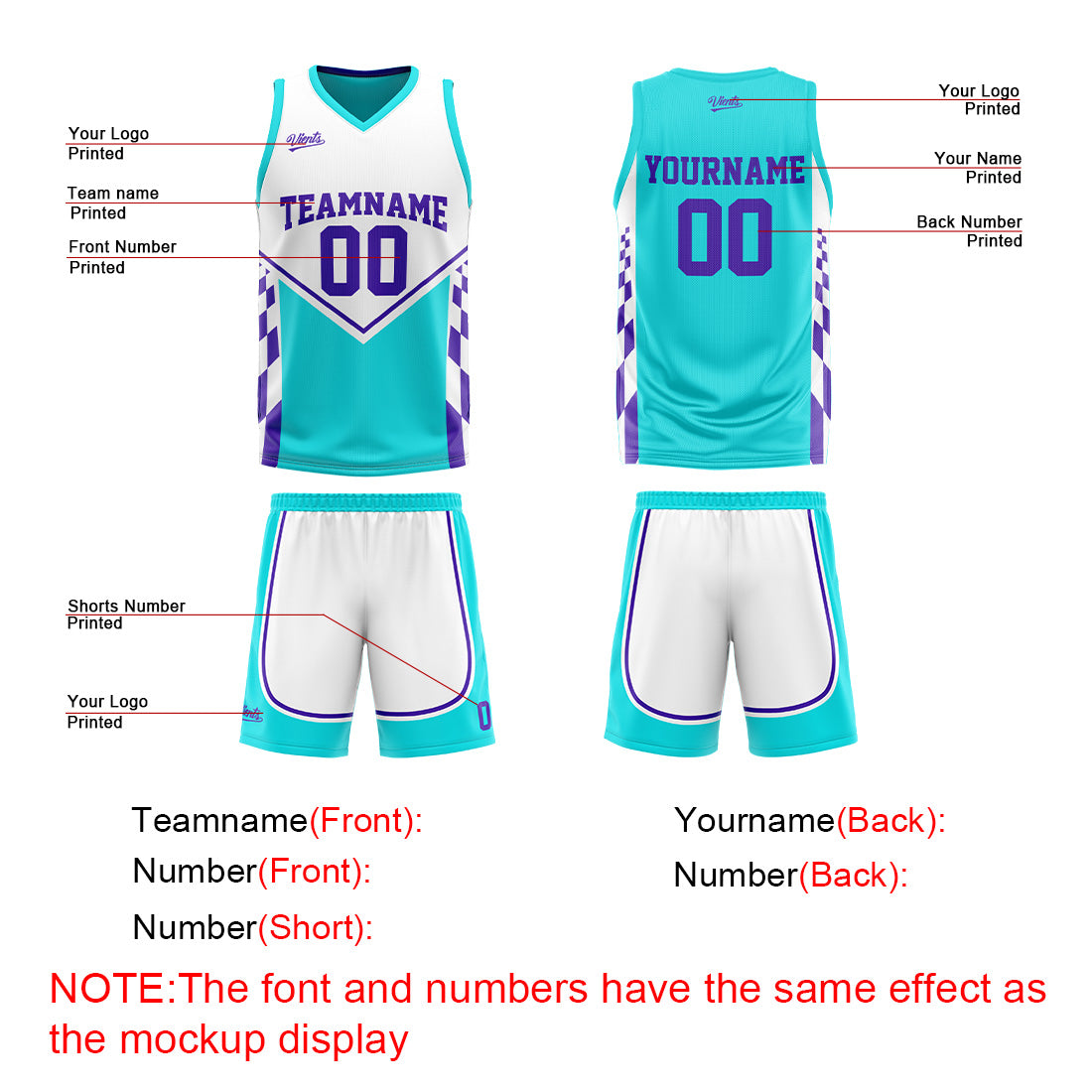 Traje de baloncesto reversible azul claro y morado personalizado para adultos y niños
