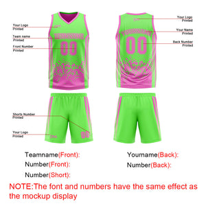 Traje de baloncesto reversible verde y rosa personalizado para adultos y niños
