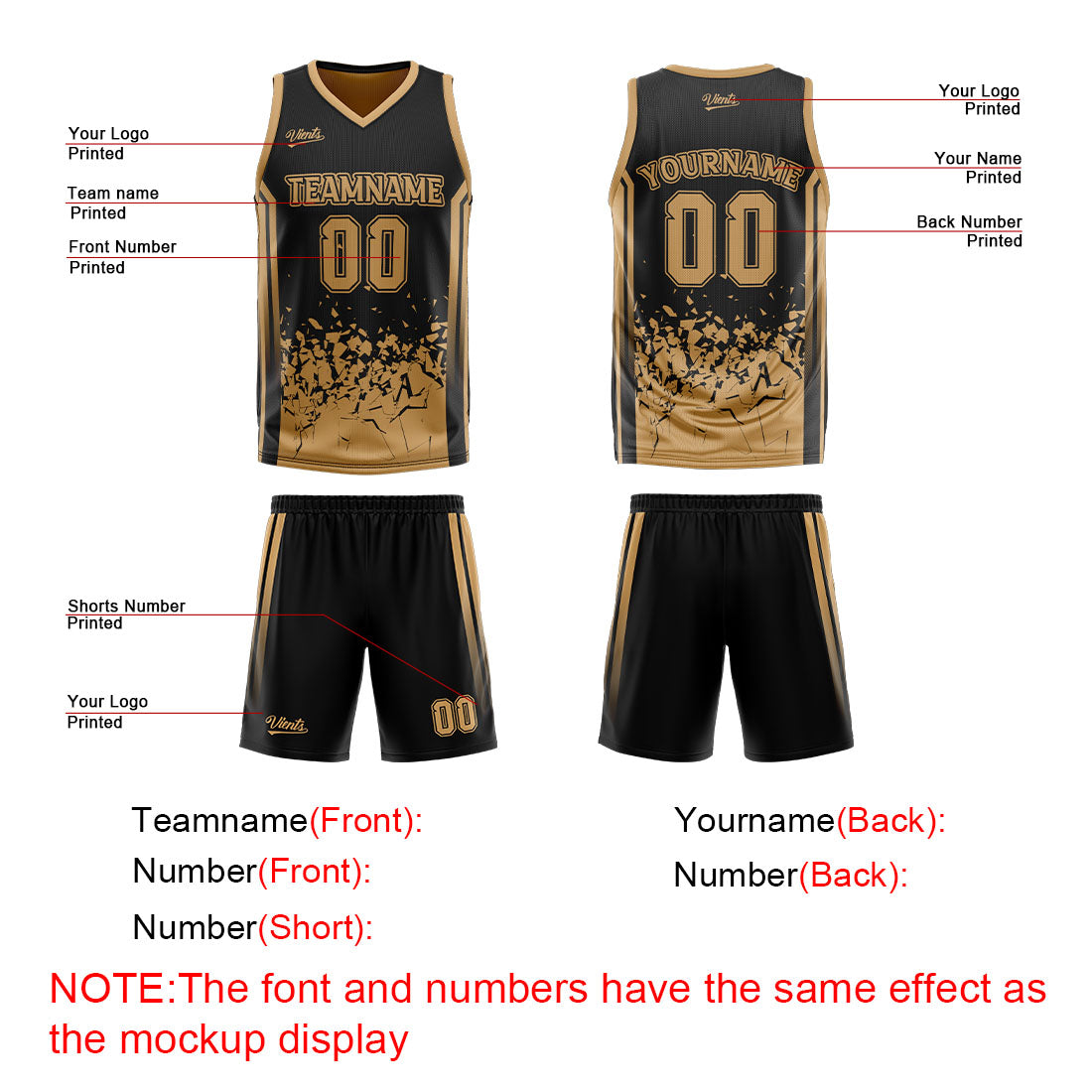 Traje de baloncesto reversible marrón y negro personalizado para adultos y niños