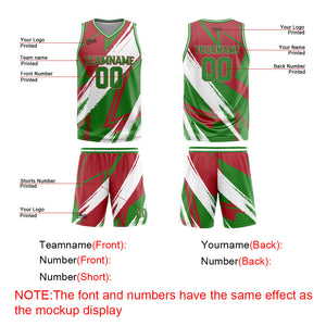 Uniforme de baloncesto personalizado rojo y verde con tu logotipo-nombre y número impresos