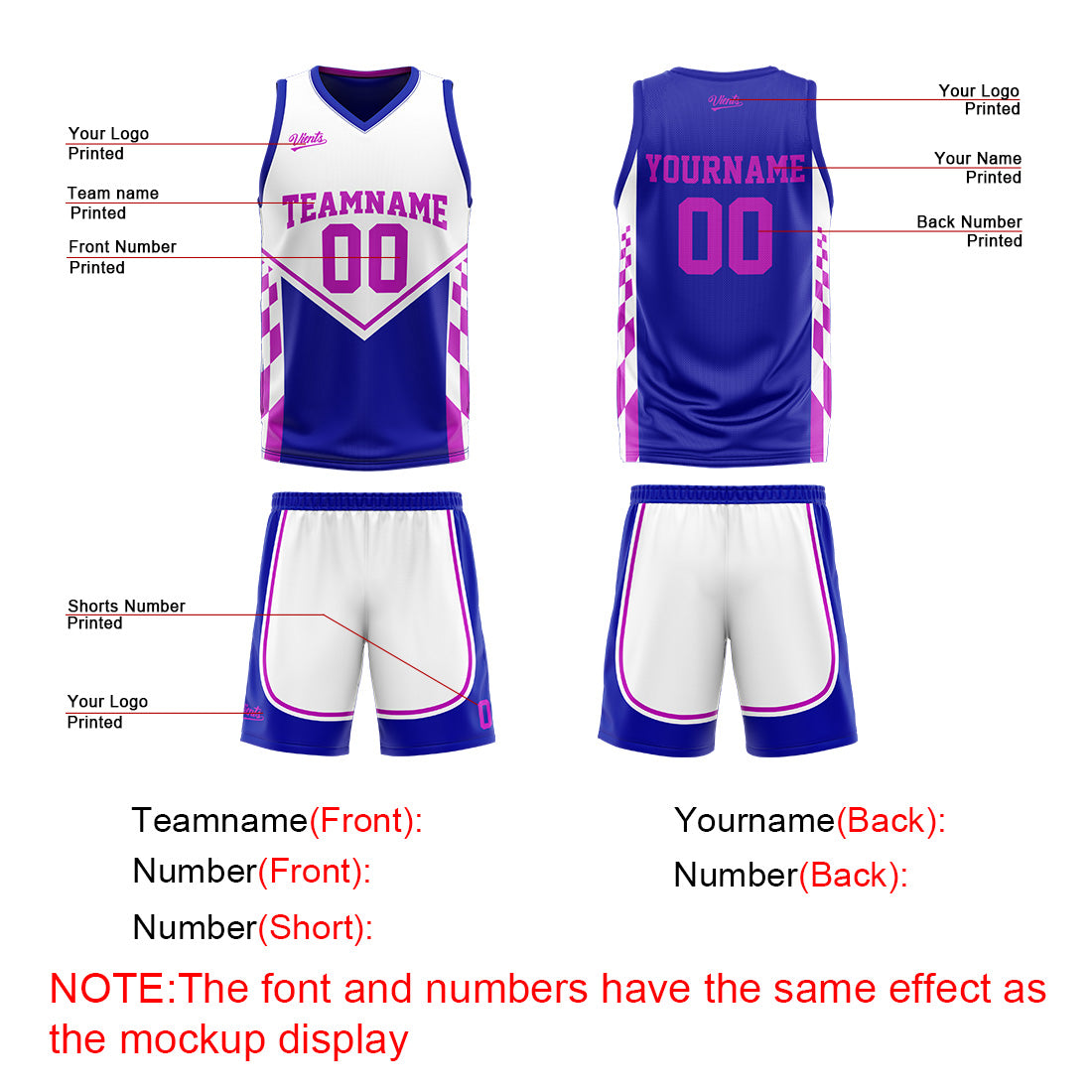 Traje de baloncesto reversible azul y morado personalizado para adultos y niños